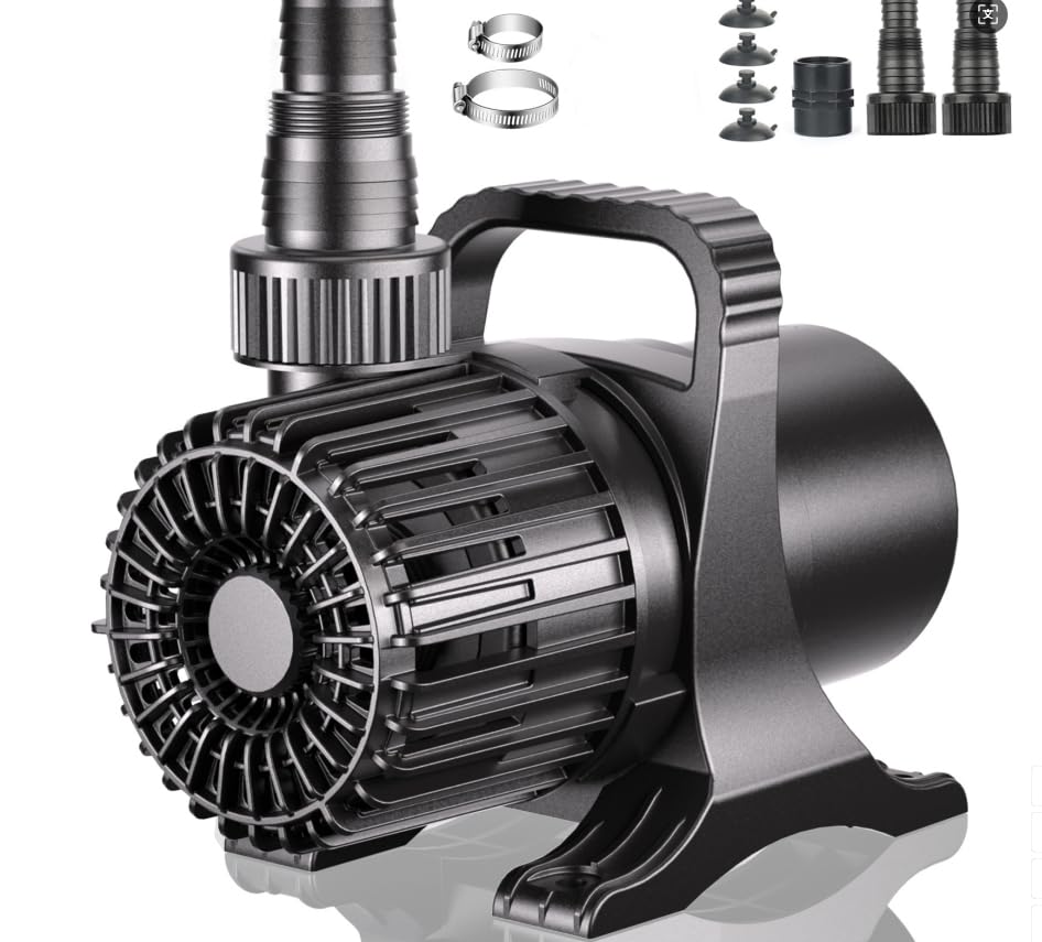 WaterRebirth PS-1700 front view showing compact pump design for discreet ponds