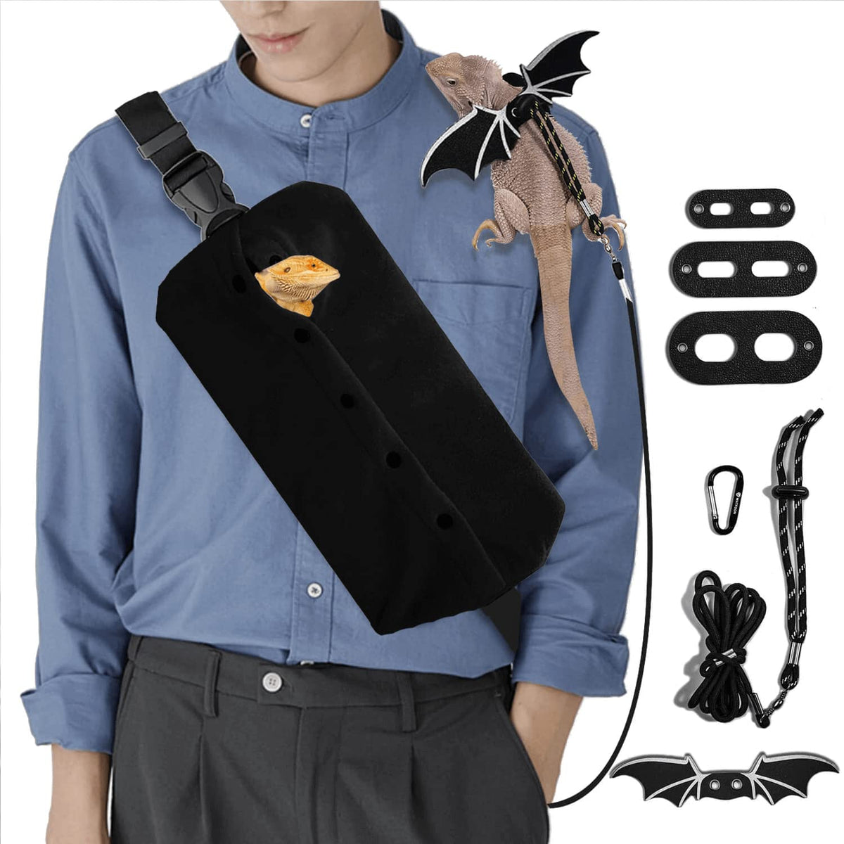 Watfoon lizard sling carrier worn on shoulder for comfortable outdoor walks