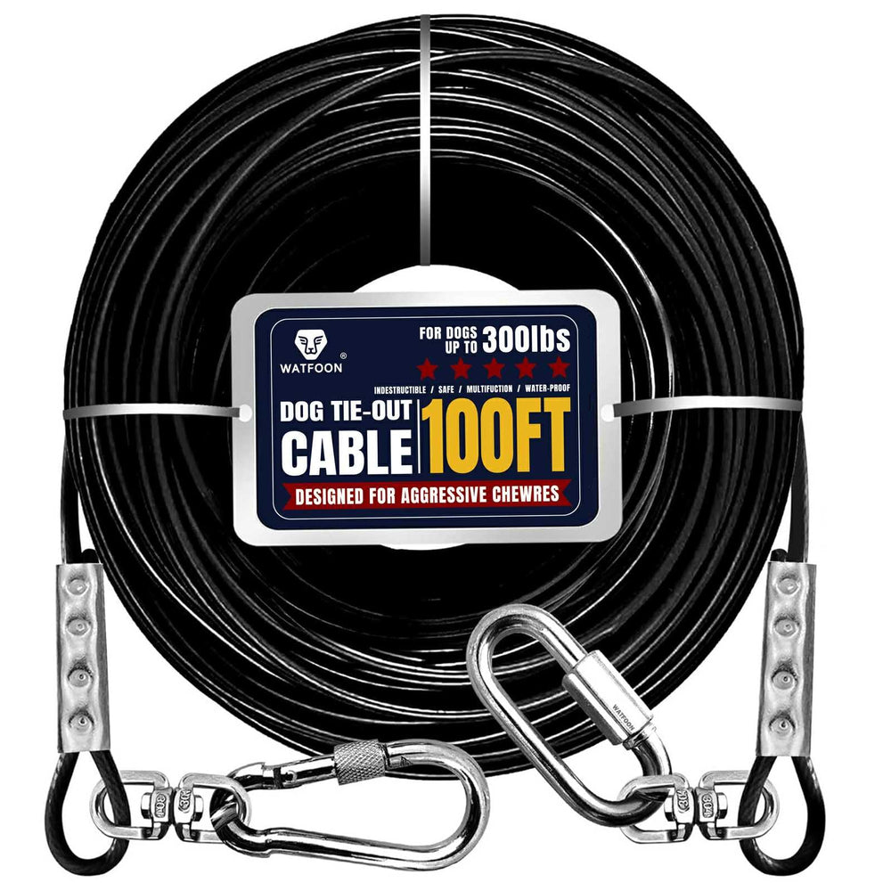 Watfoon tie-out cable 100ft for large dogs up to 300 lbs with 1000 lbs break strength