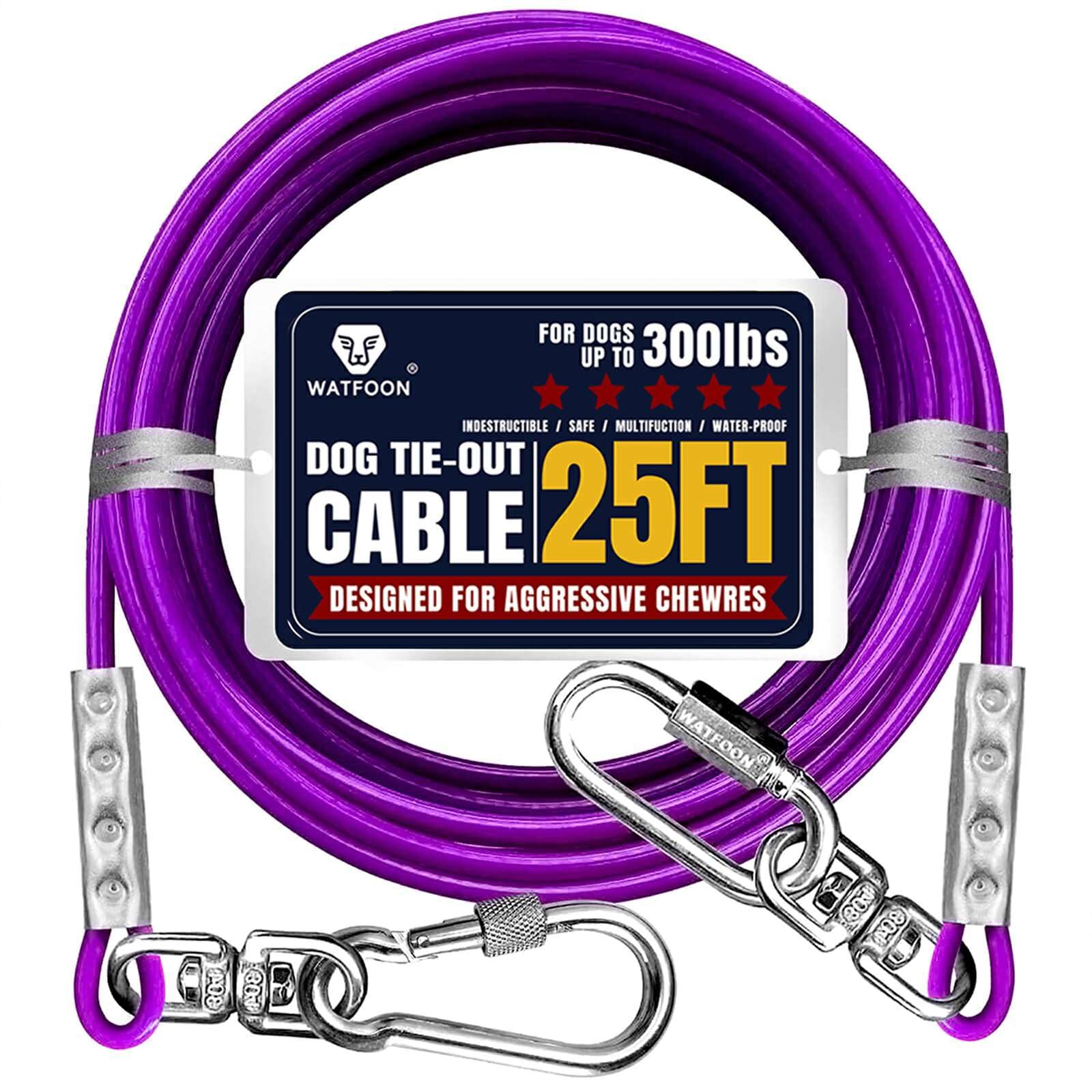 WATFOON Tie-Out Cable 25ft purple for dogs, giving more roaming space with safety.