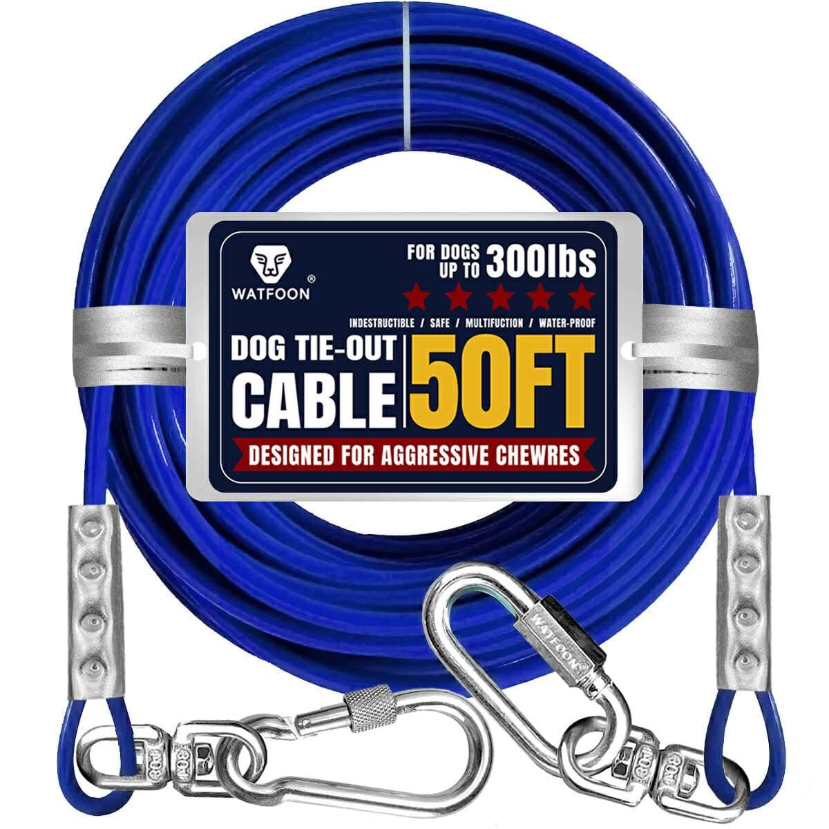 Watfoon tie-out cable 50ft blue in yard offering outdoor freedom for dogs