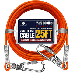 WATFOON tie out cable 25ft orange facilitates safe outdoor roaming for dogs.