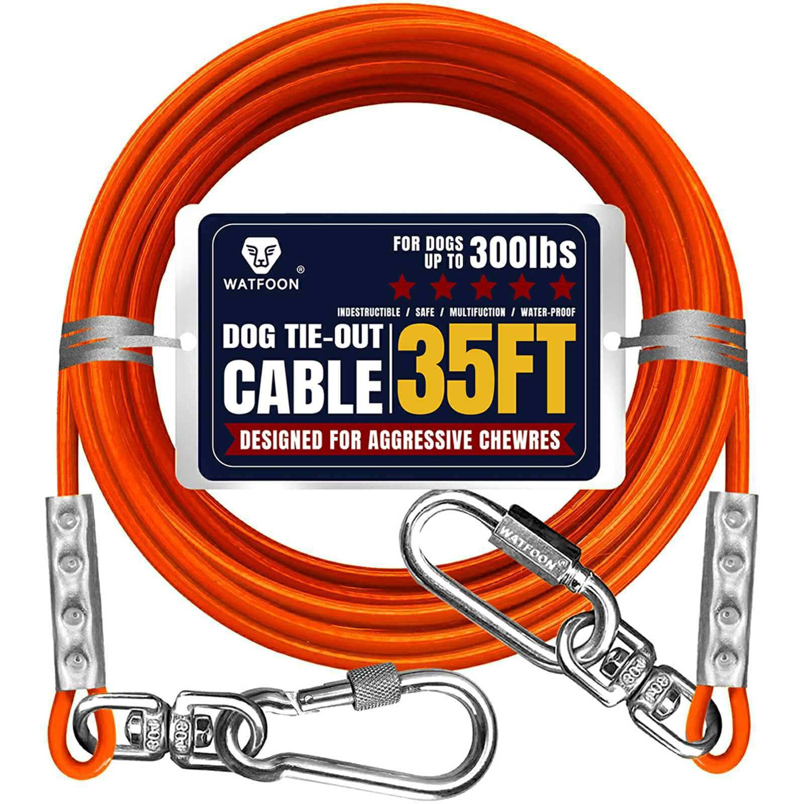 WATFOON tie-out cable, 35ft length, generous space for dogs.