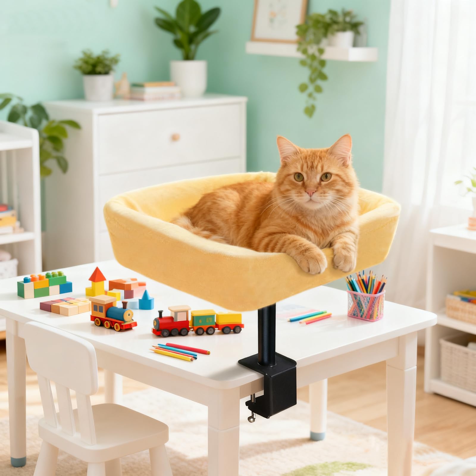 Wavetoka cat desk bed keeps your feline close while you work.