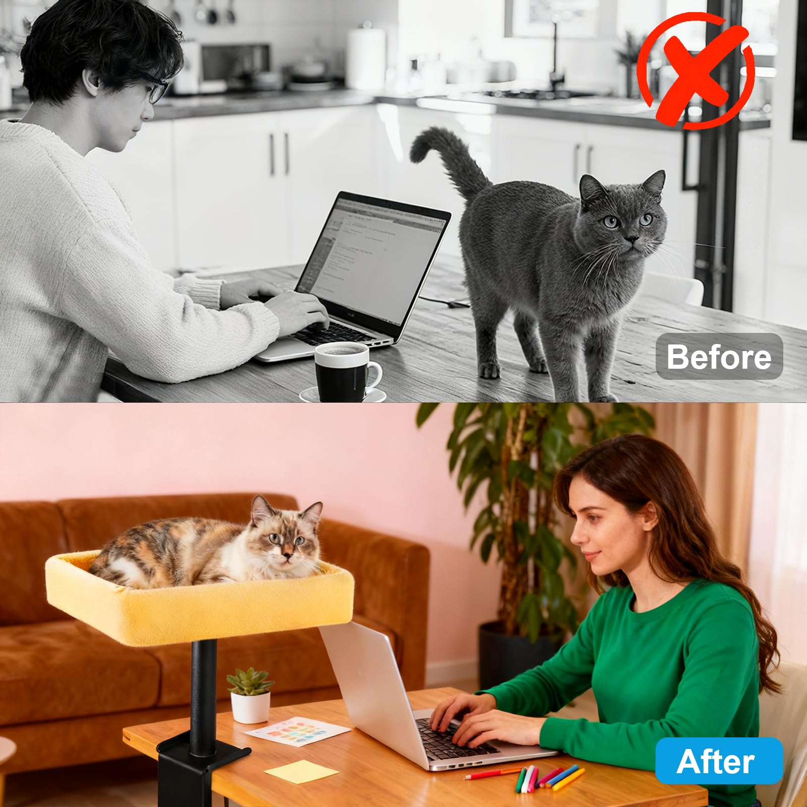 Wavetoka cat desk bed reinforced steel frame ensures stable perch.