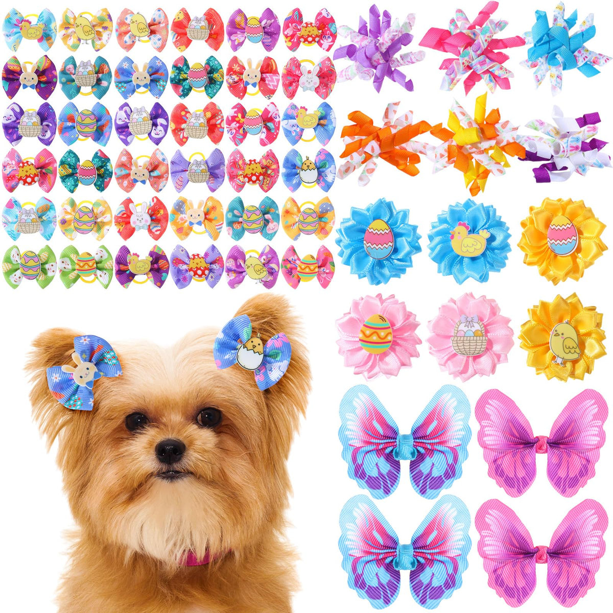 Wavwavw Easter dog bows in festive pastel colors for photos and party looks.