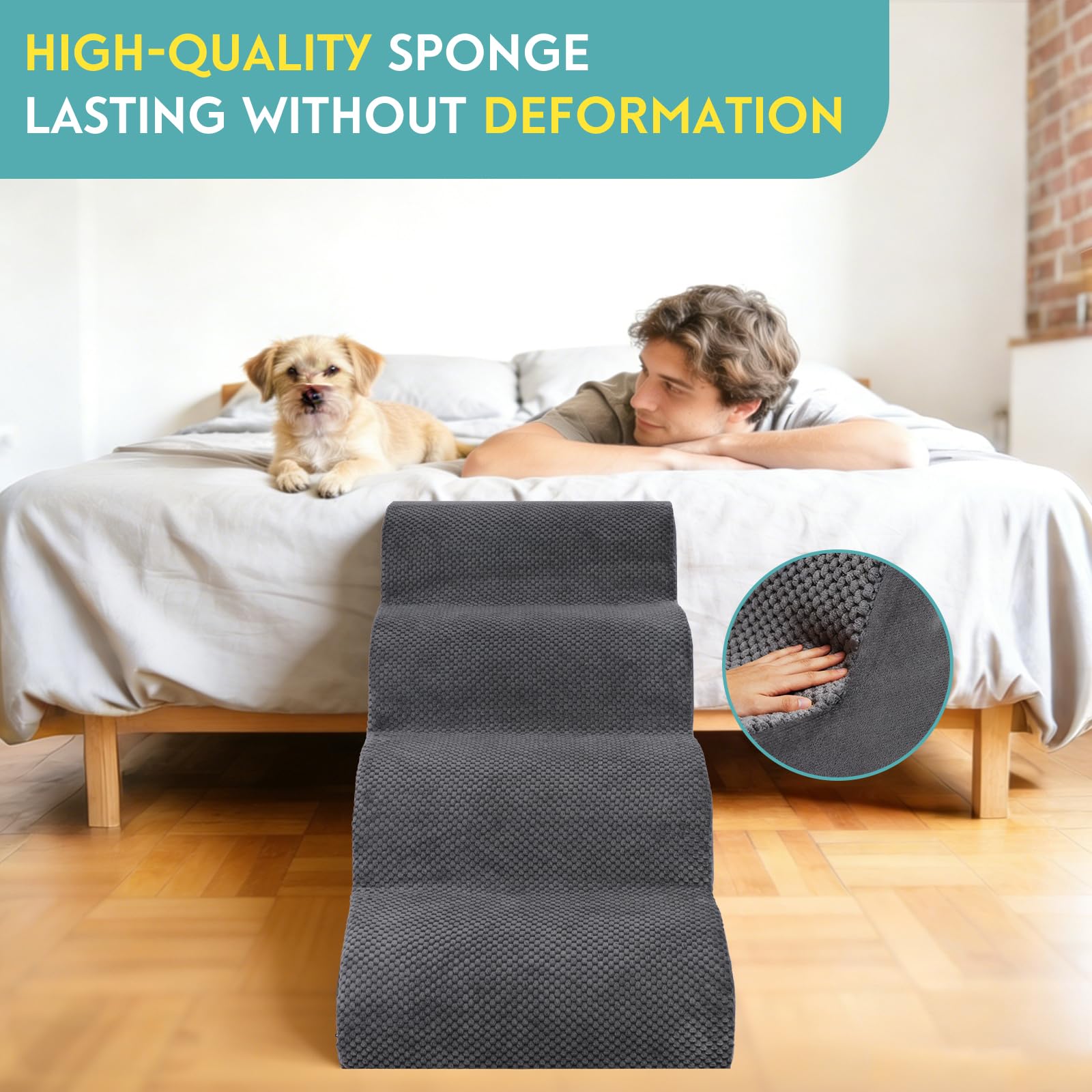 Waxberry dog stairs feature non-slip bottom for secure footing.