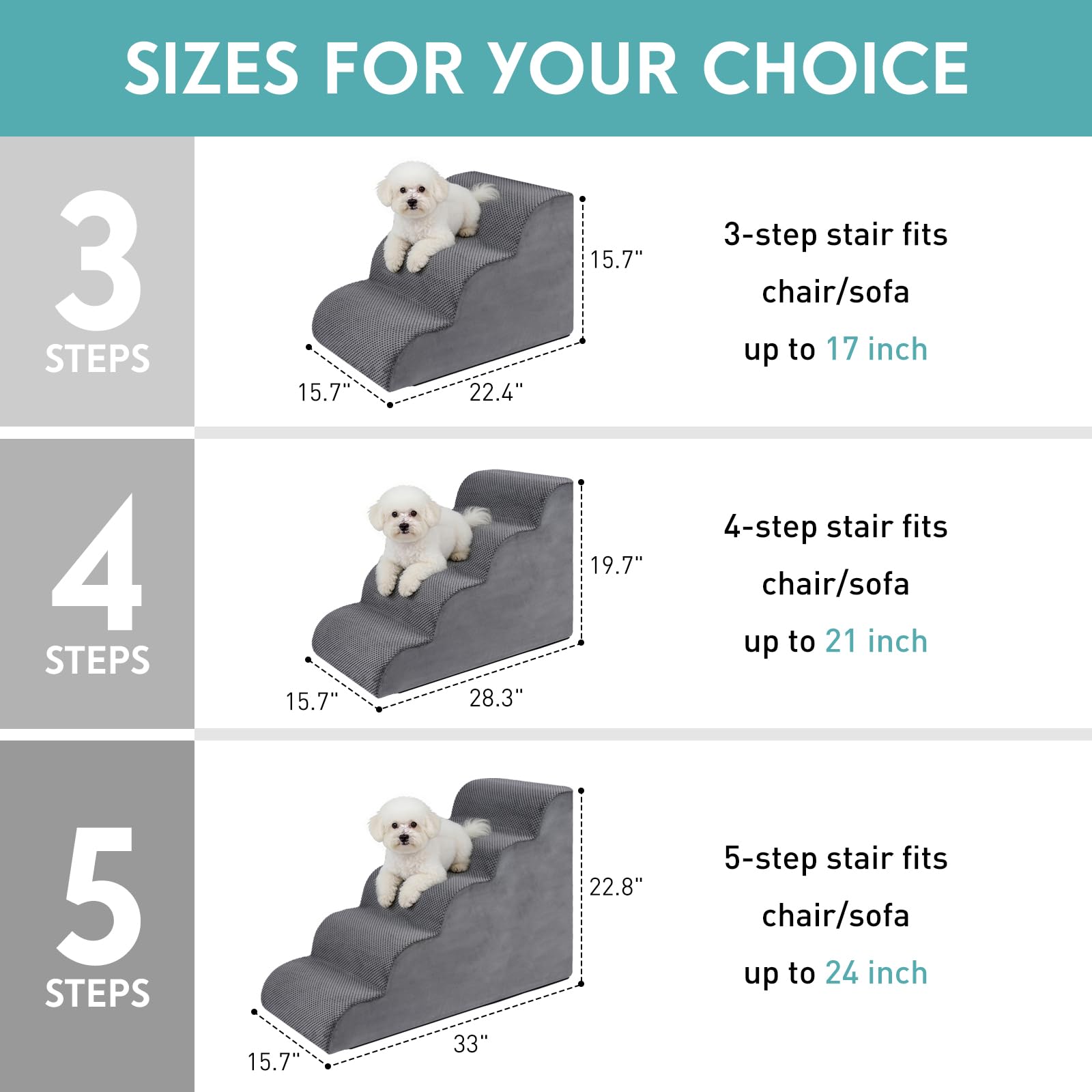 Waxberry wide-slope steps promote comfortable stepping for tiny to medium pets.