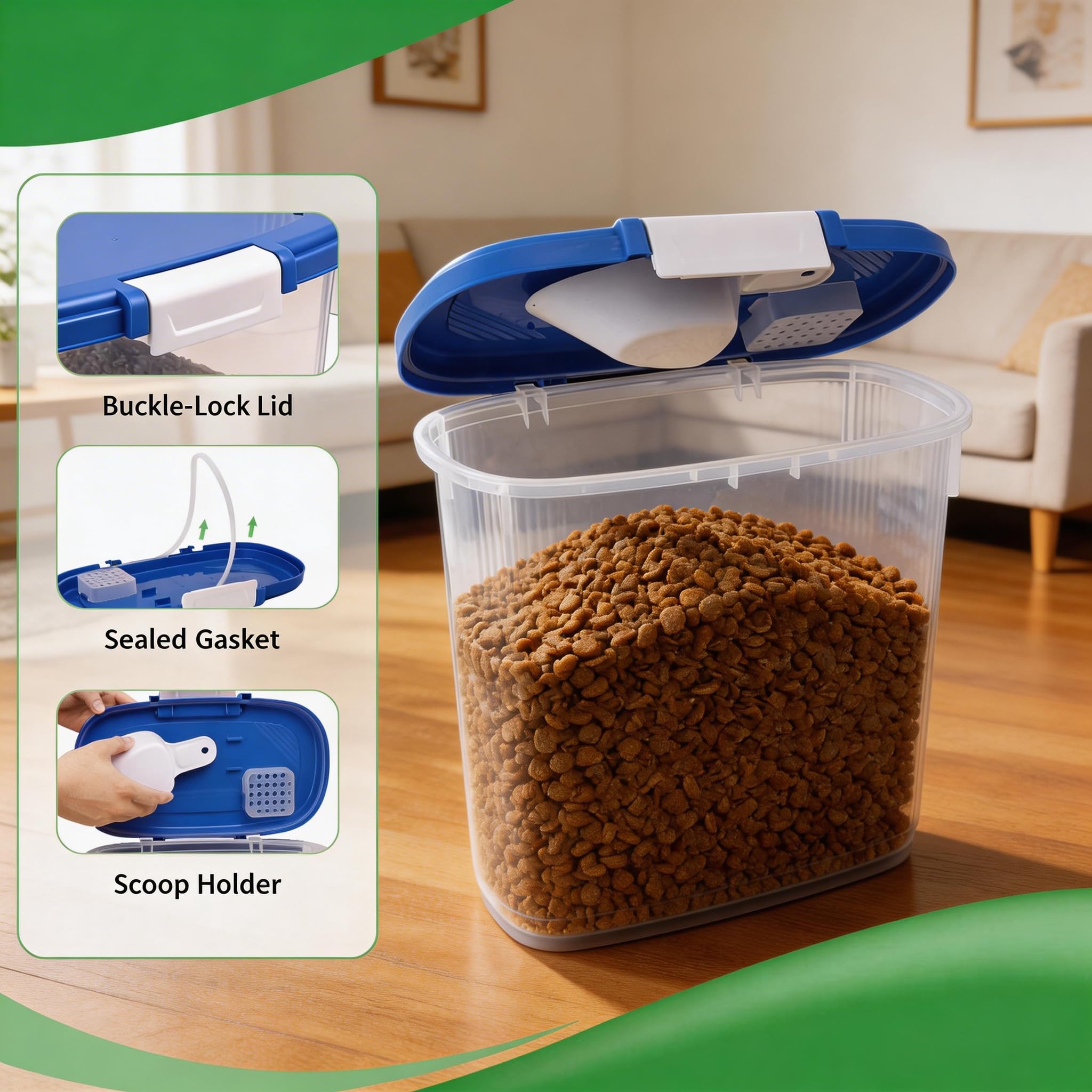 WBKTOOL dog food container with scoop and cup for easy serving