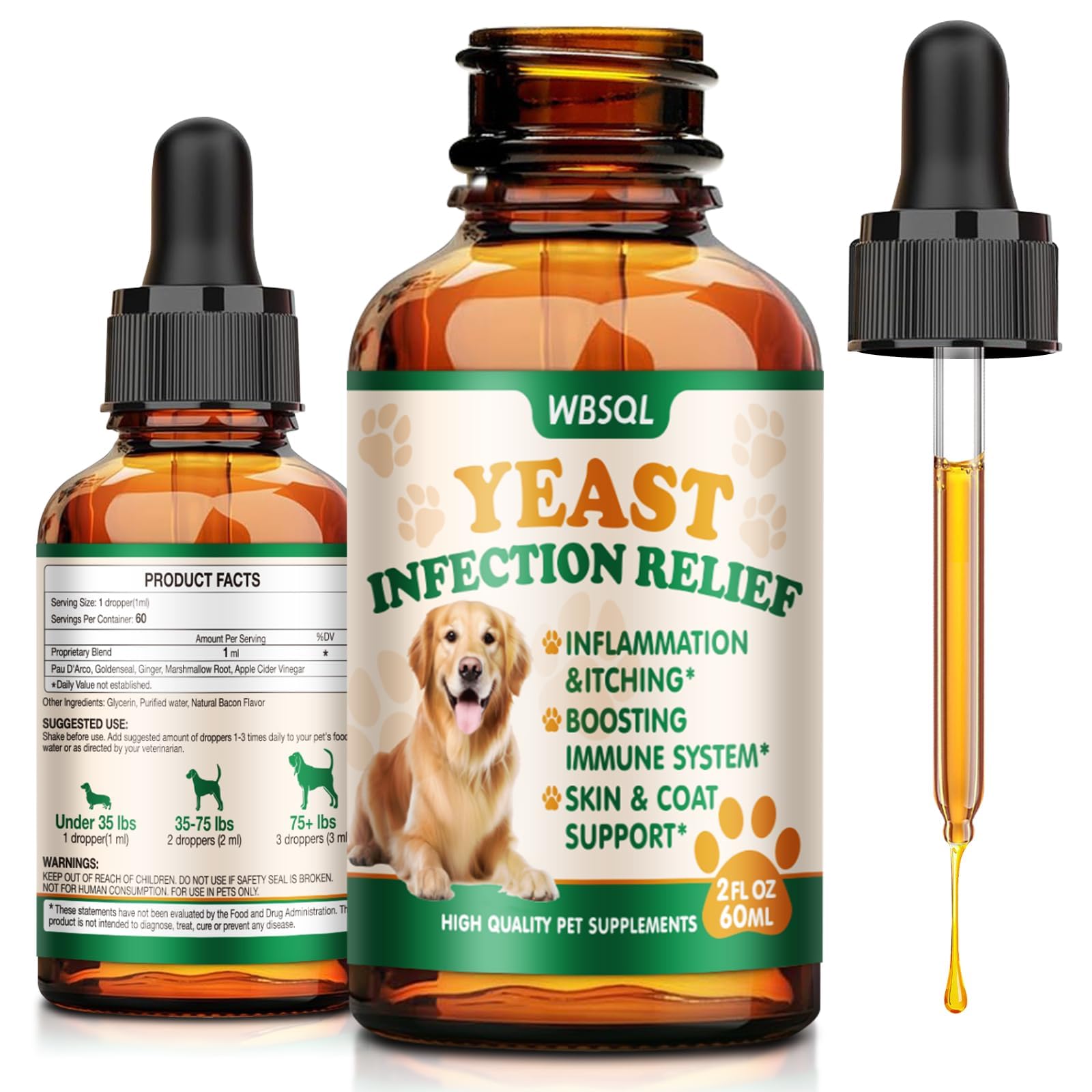 WBSQL yeast infection drops bottle pour offers quick relief for pets