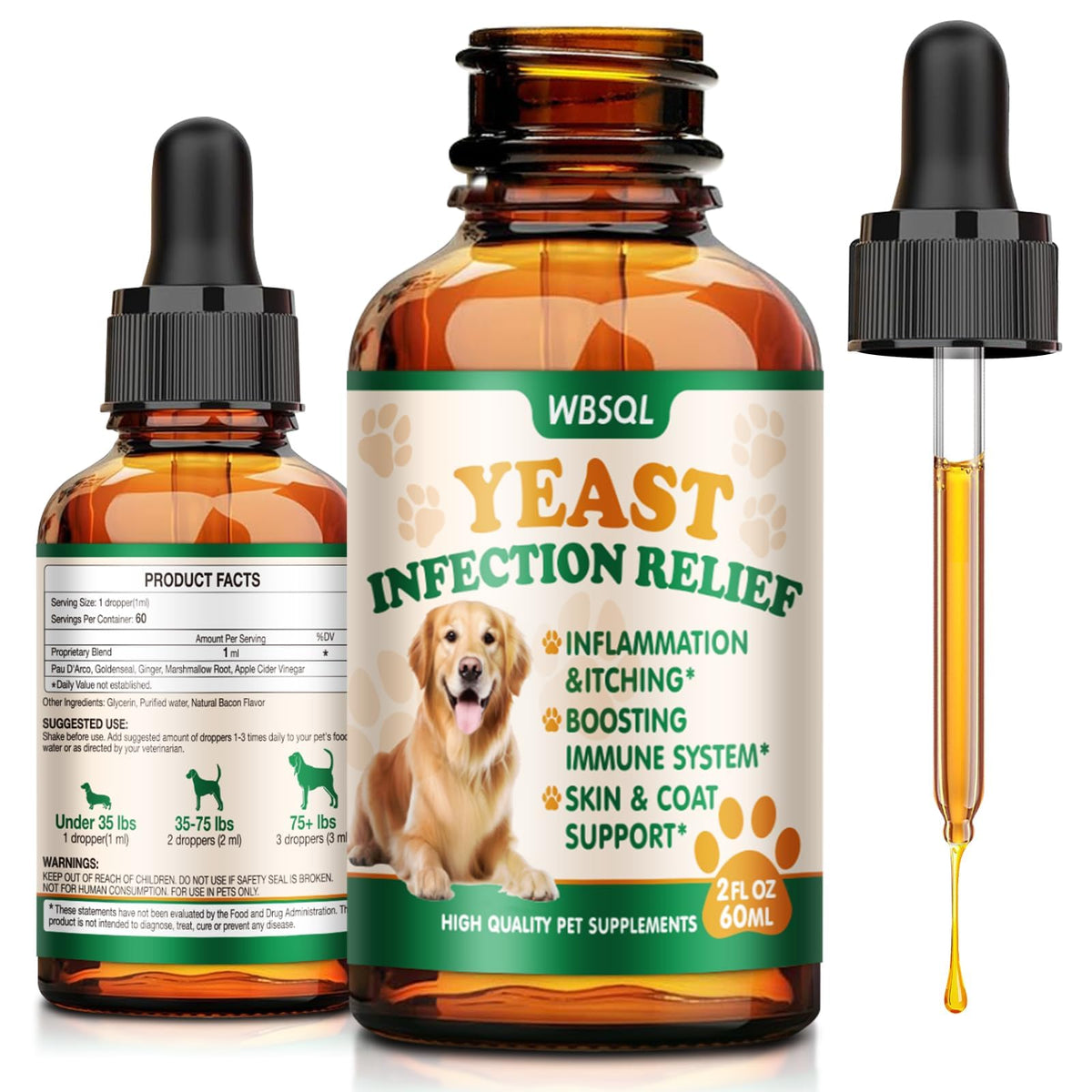 WBSQL yeast infection drops bottle pour offers quick relief for pets
