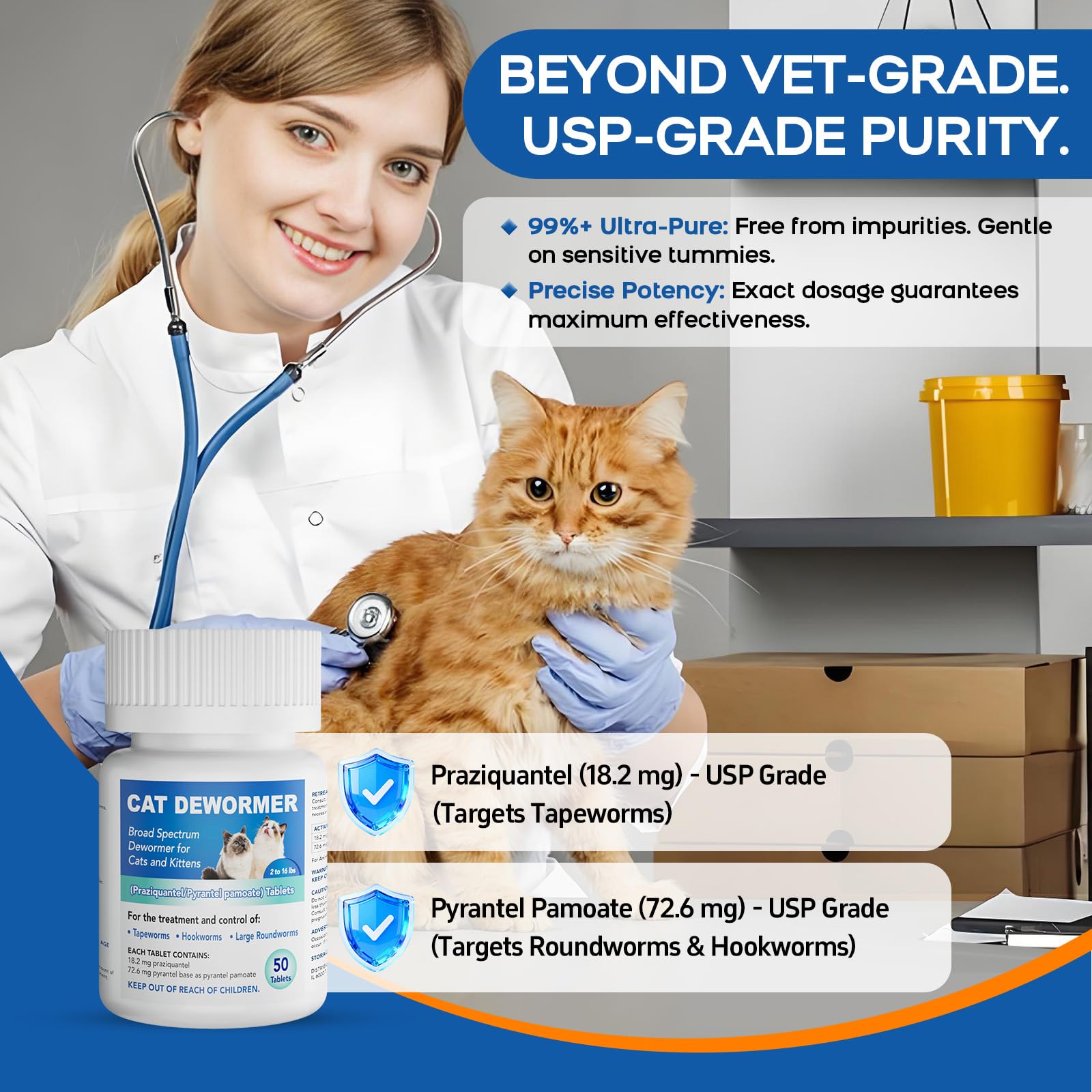 Wdelya dewormer tablet break line demonstrates precise dosing for cats.