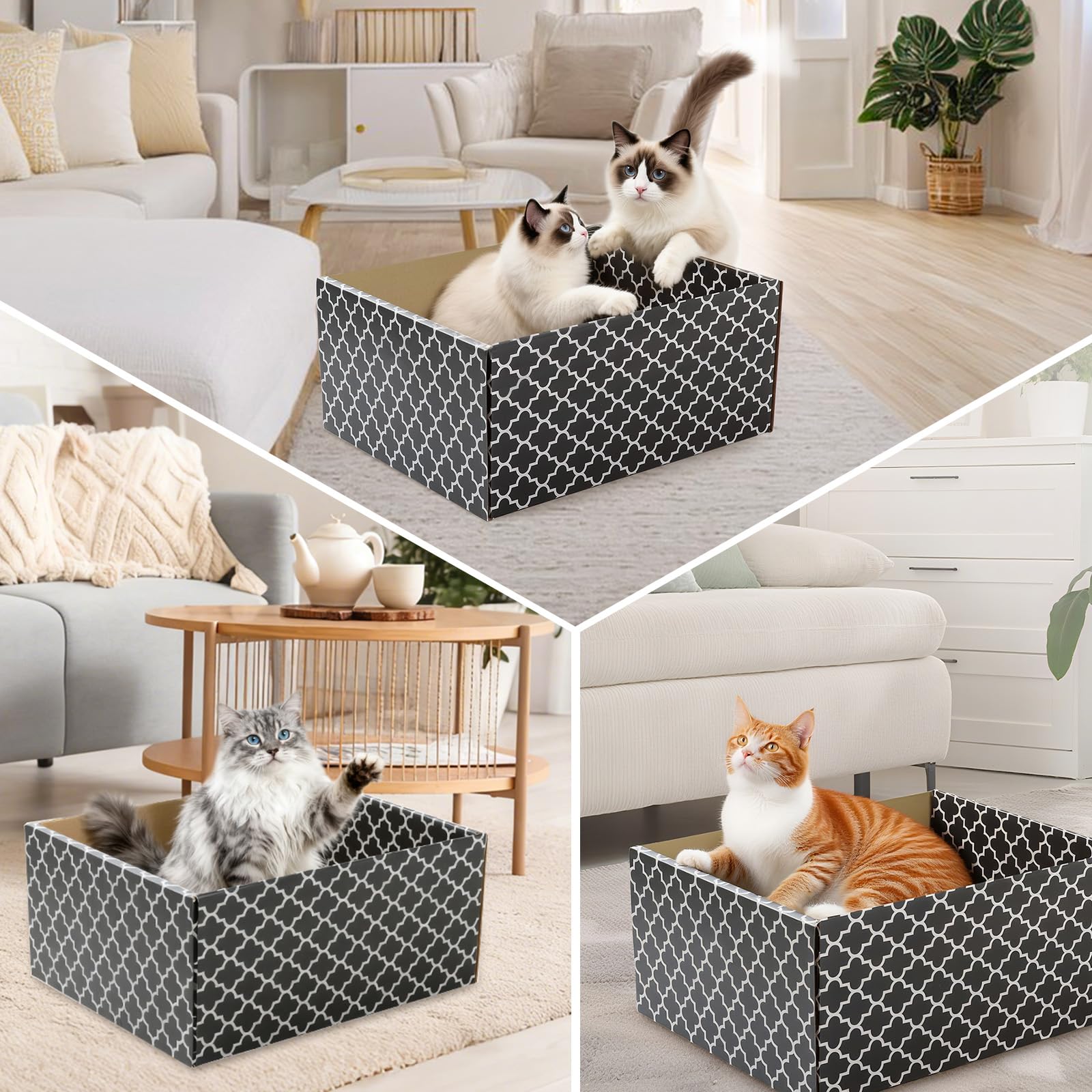 WDZZHOT Cardboard Cat Scratcher Box assembled view—quick setup with no tools