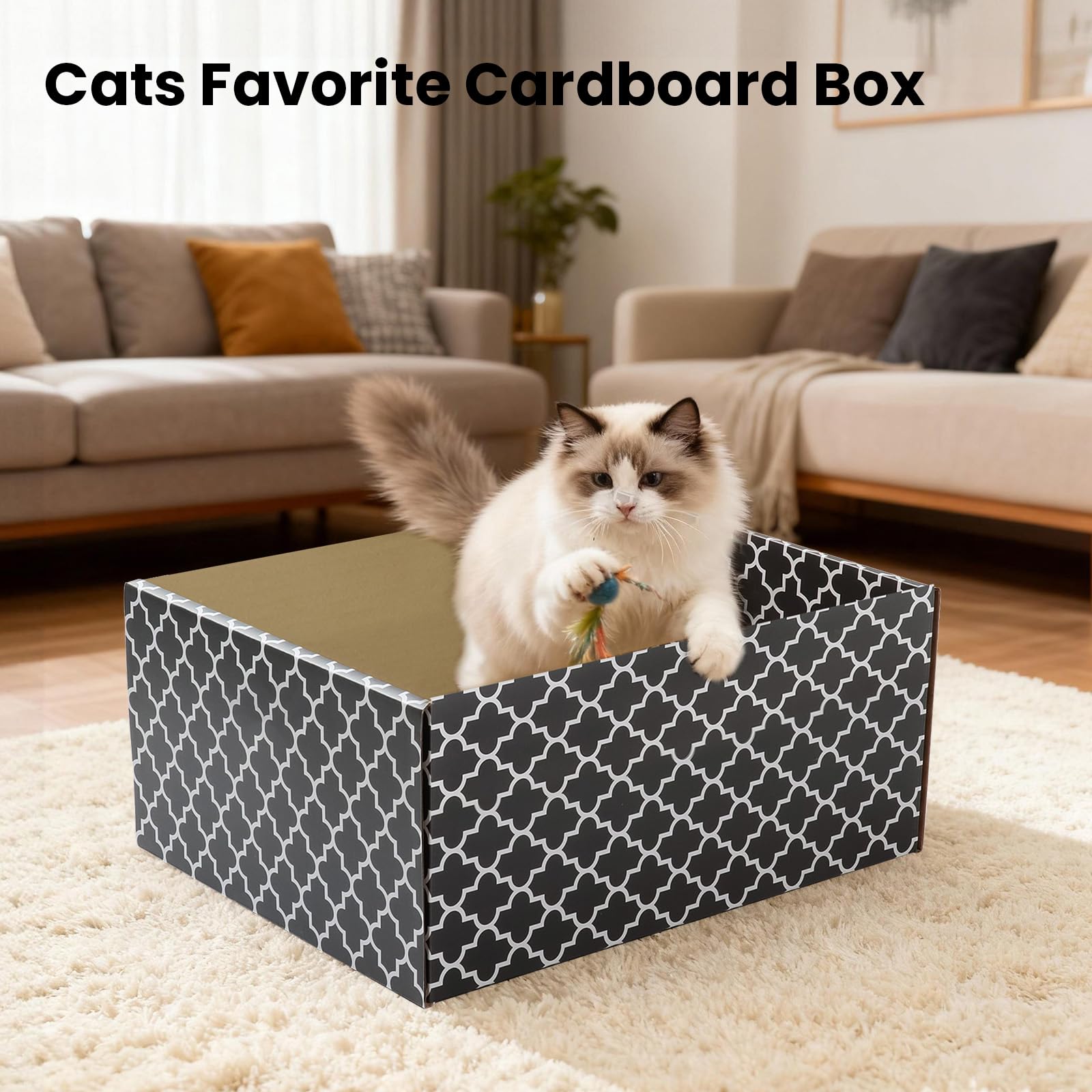 WDZZHOT Cardboard Cat Scratcher Box front view—refillable design extends scratching life