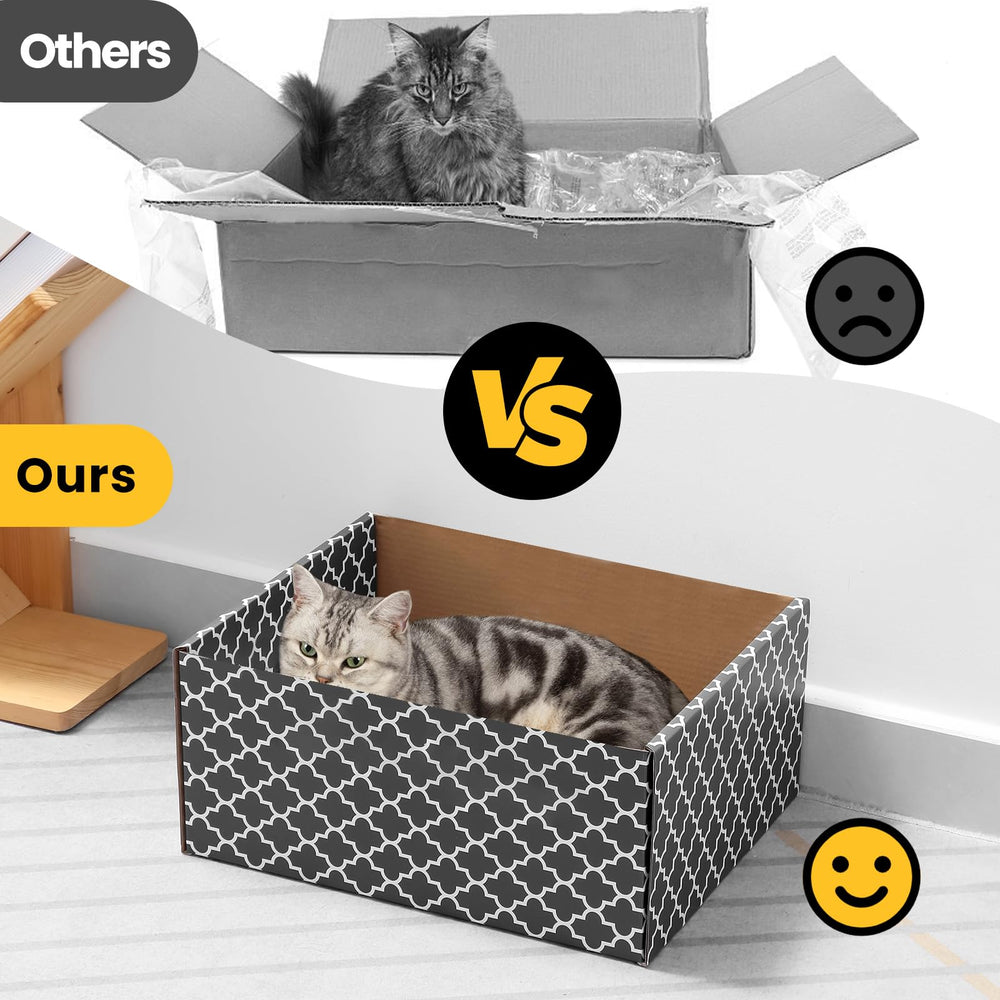 WDZZHOT Cardboard Cat Scratcher Box interior view—space for curling and nap time