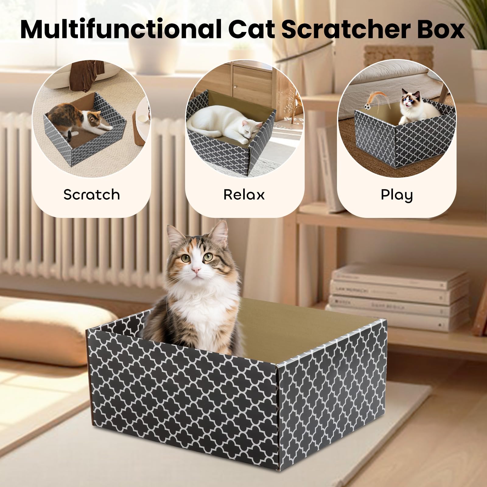 WDZZHOT Cardboard Cat Scratcher Box top-down view—fits with any home decor