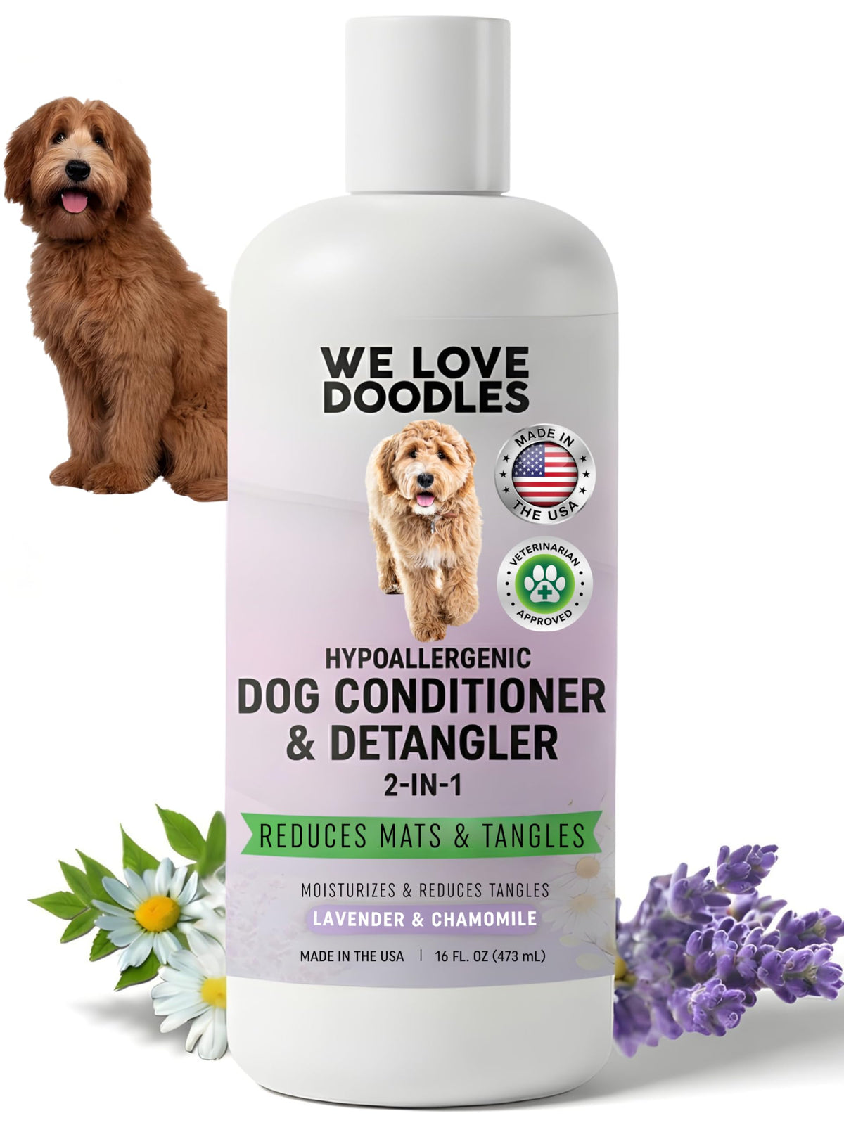 We Love Doodles 16oz bottle pour: easy conditioning for a smooth, manageable coat.