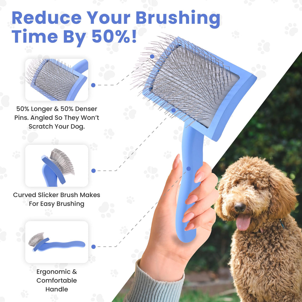 We Love Doodles 45-degree angled pins protect skin during brushing.