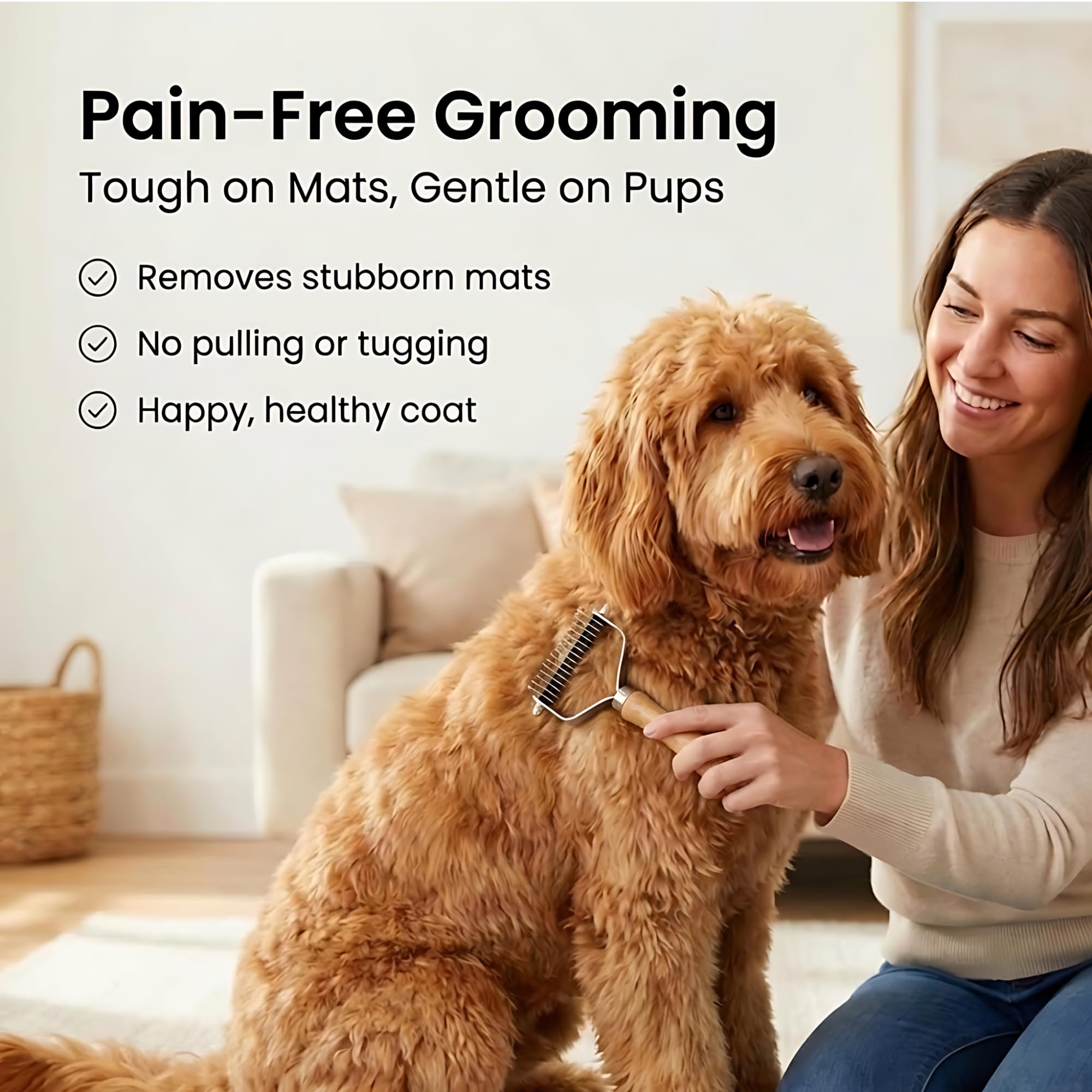 We Love Doodles deshedding tool with stainless blades for fur removal