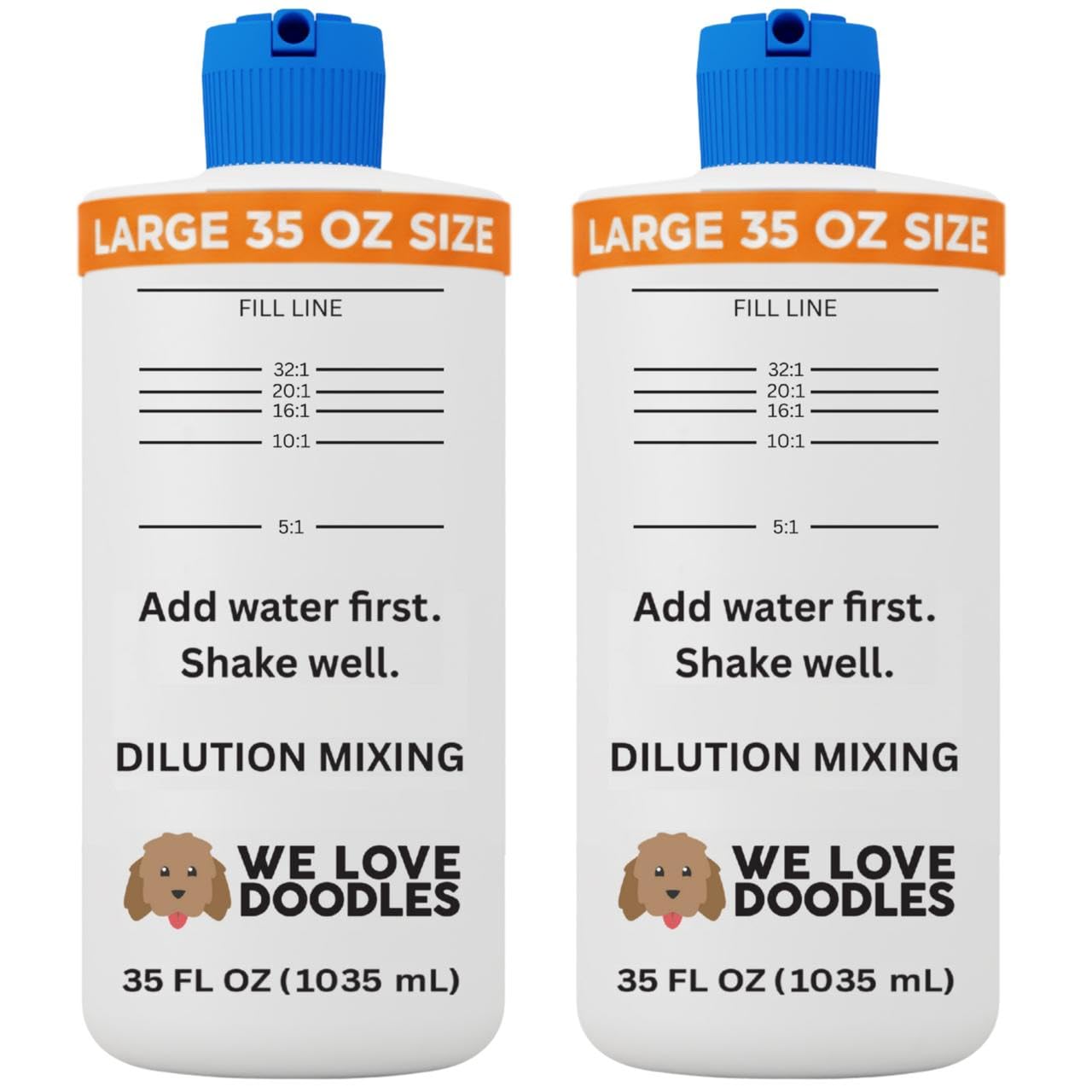 We Love Doodles dilution bottle label reading for precise ratios during grooming