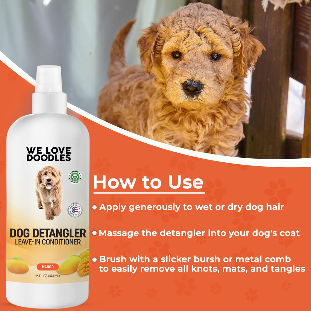 We Love Doodles USA-made detangler spray label signals quality grooming.