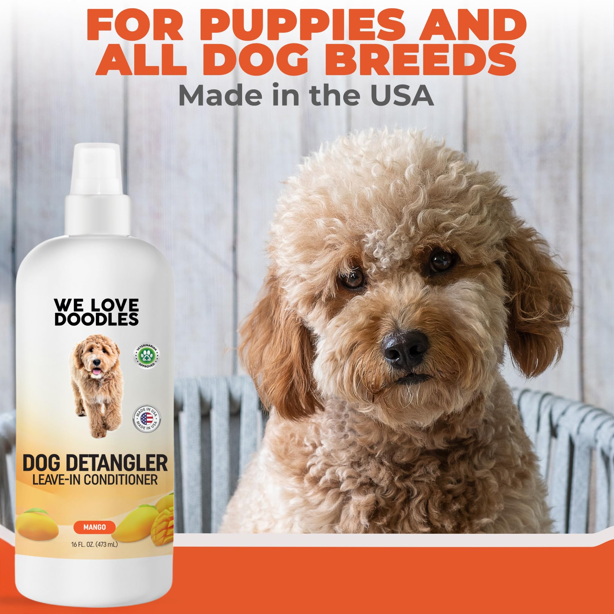 We Love Doodles dog detangler spray large bottle facilitates regular grooming sessions.