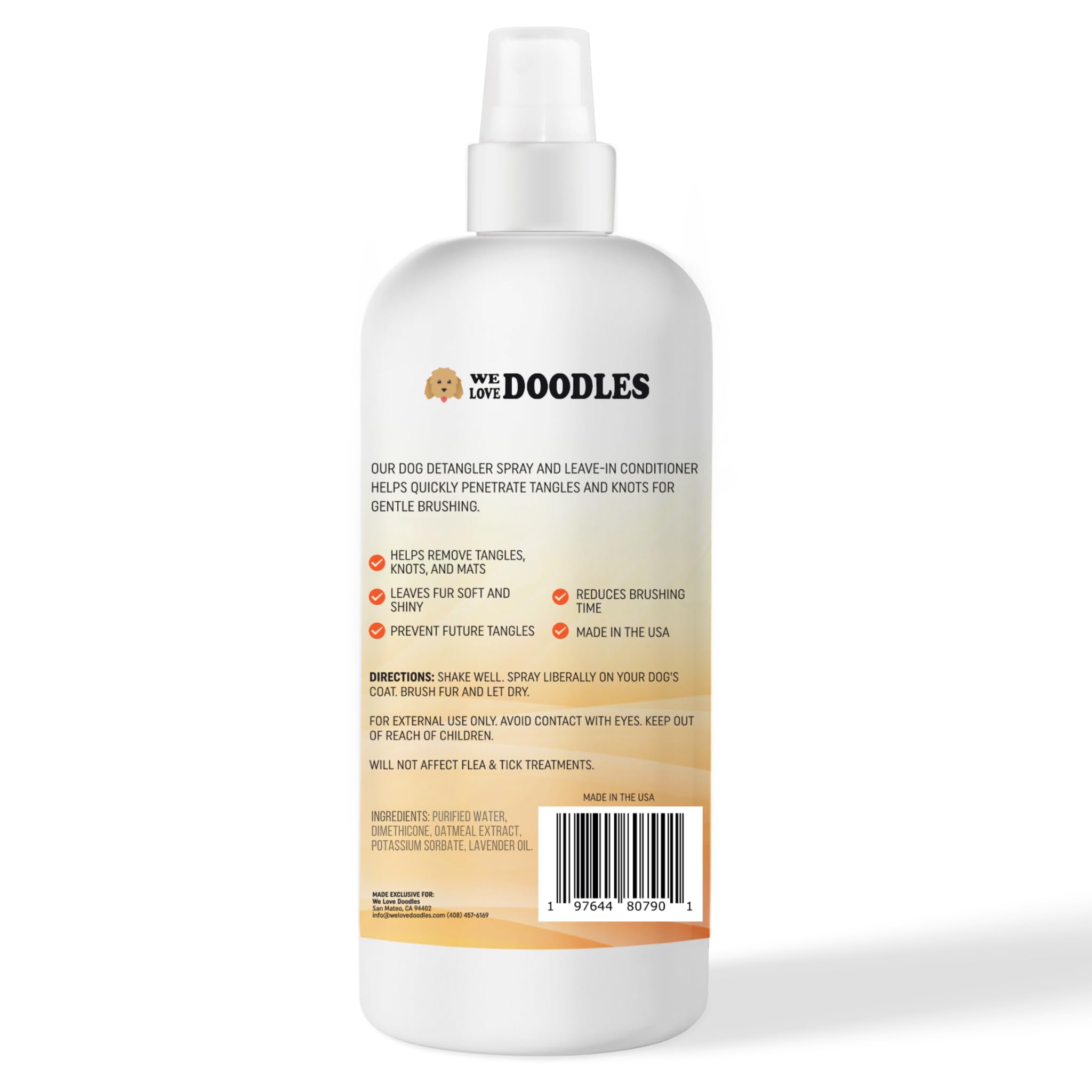 We Love Doodles lavender note label signals a pleasant scent during grooming.