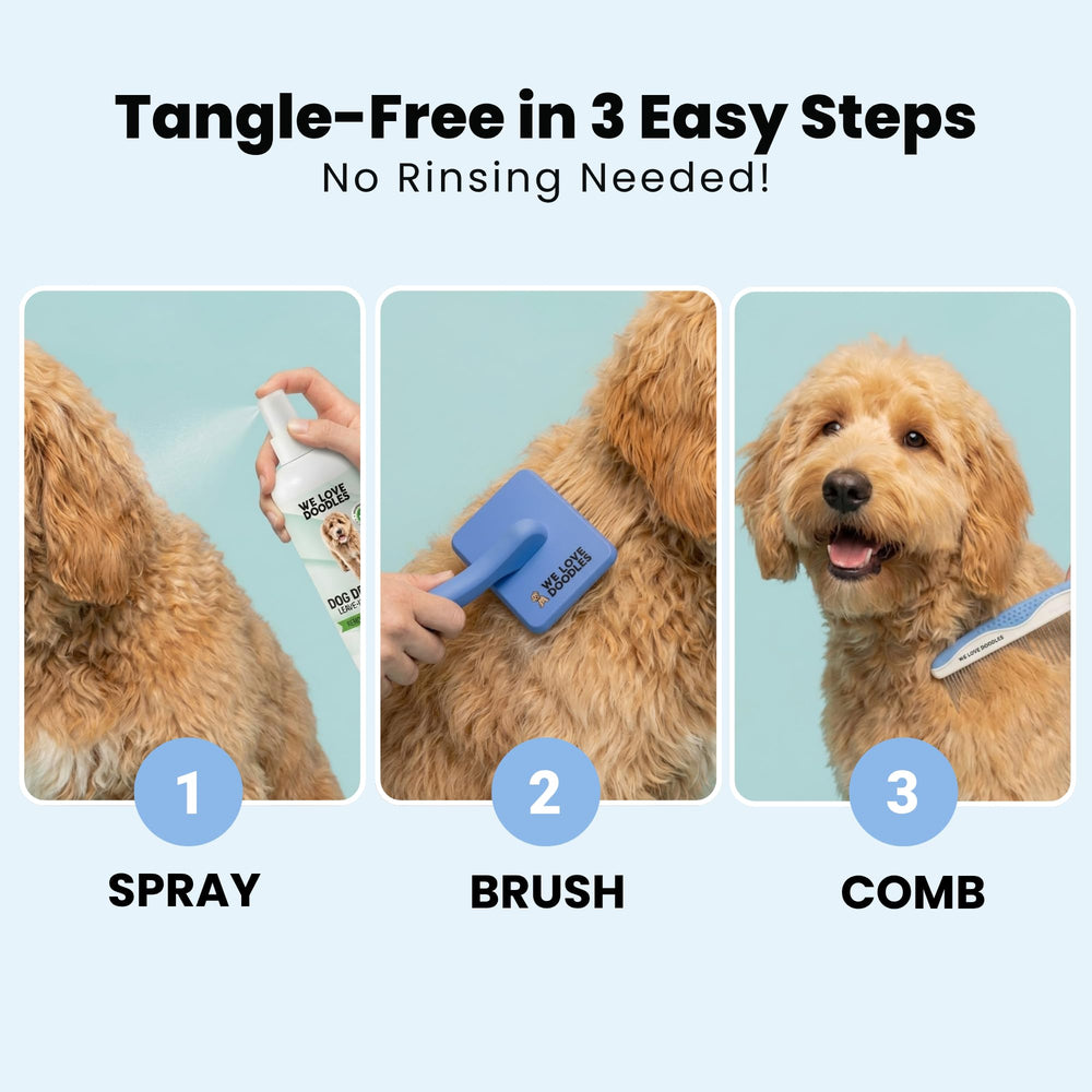 We Love Doodles lavender scented spray for a calm grooming experience.