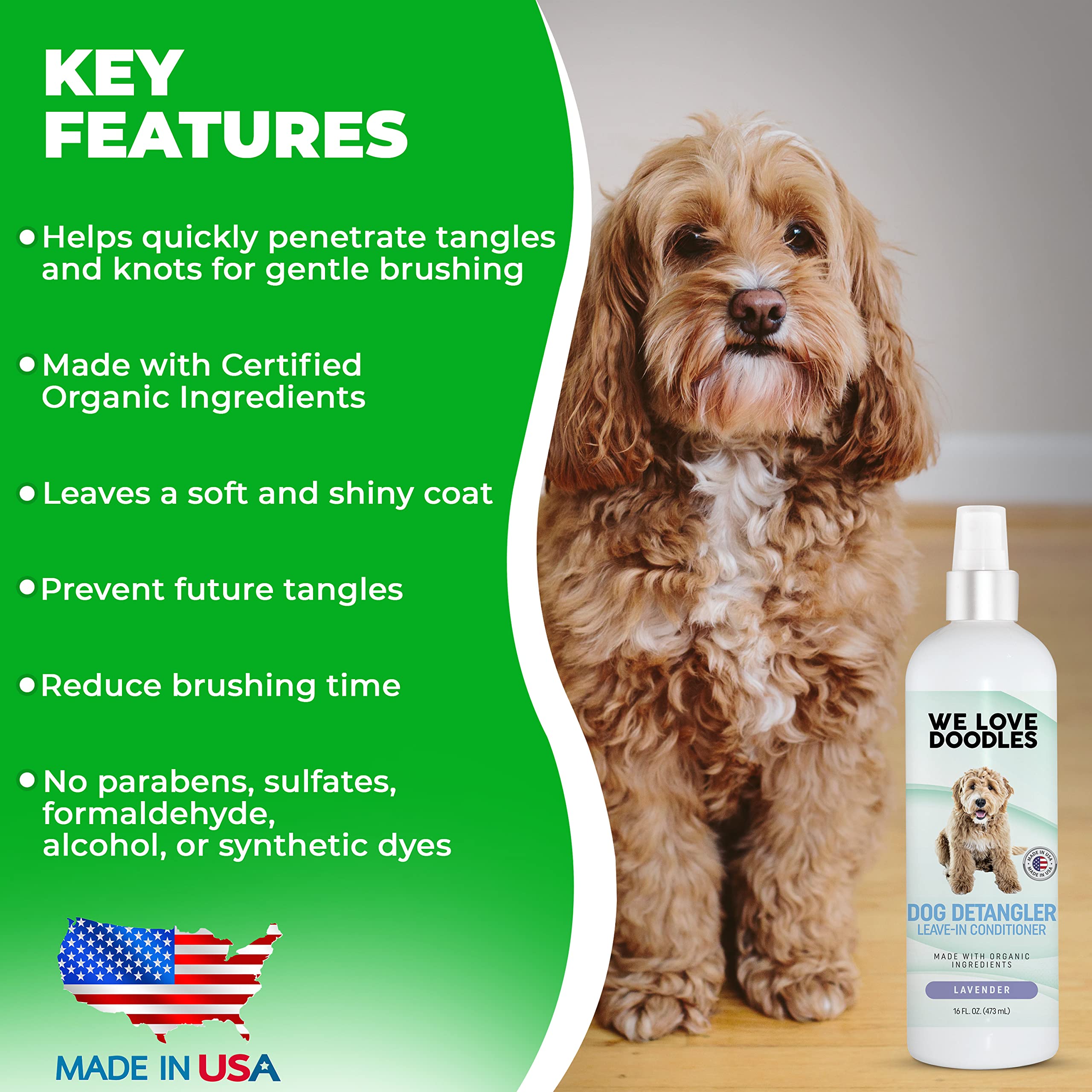 We Love Doodles leave-in conditioner enables quick brushes.