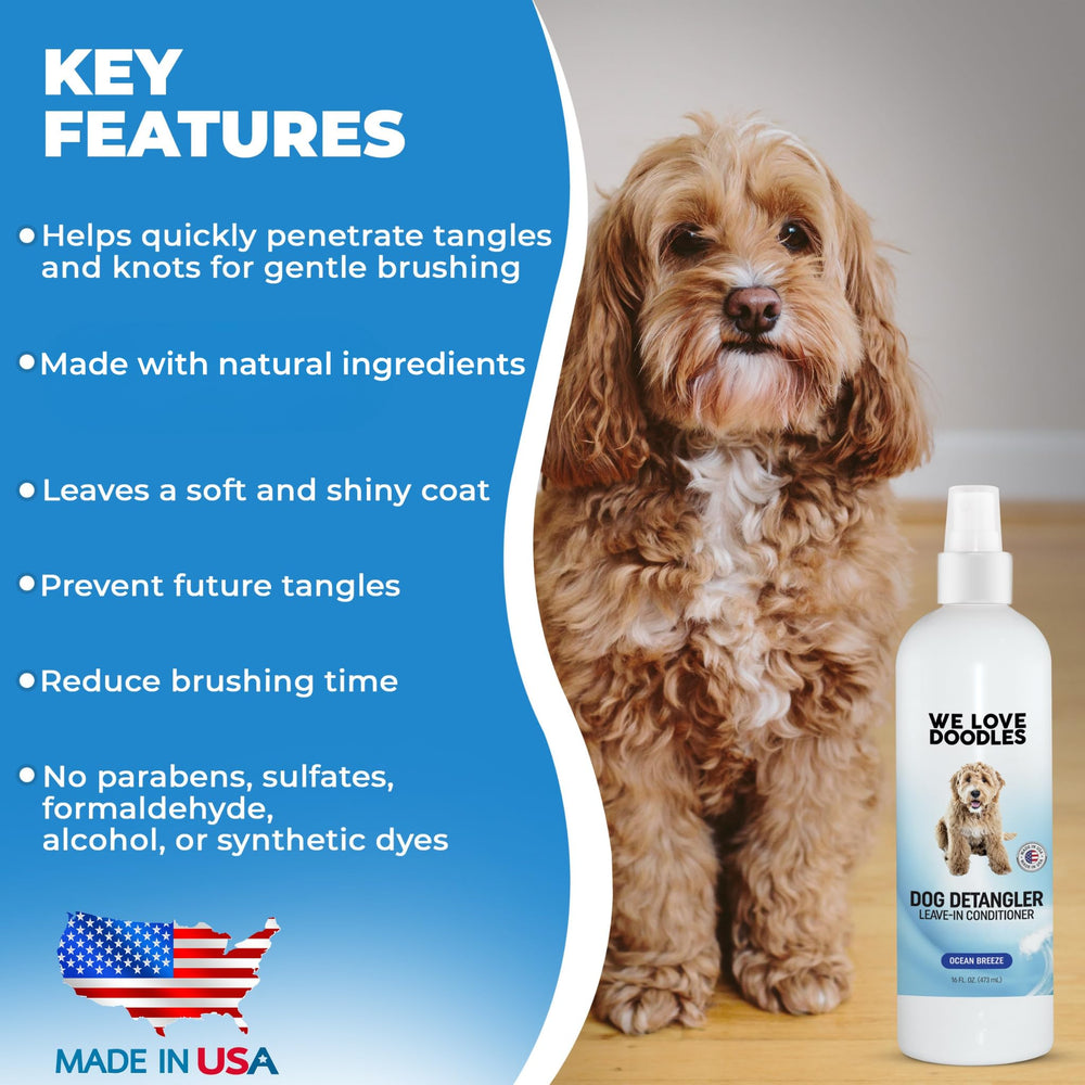 We Love Doodles Detangler Spray nozzle closeup showing lightweight formula.
