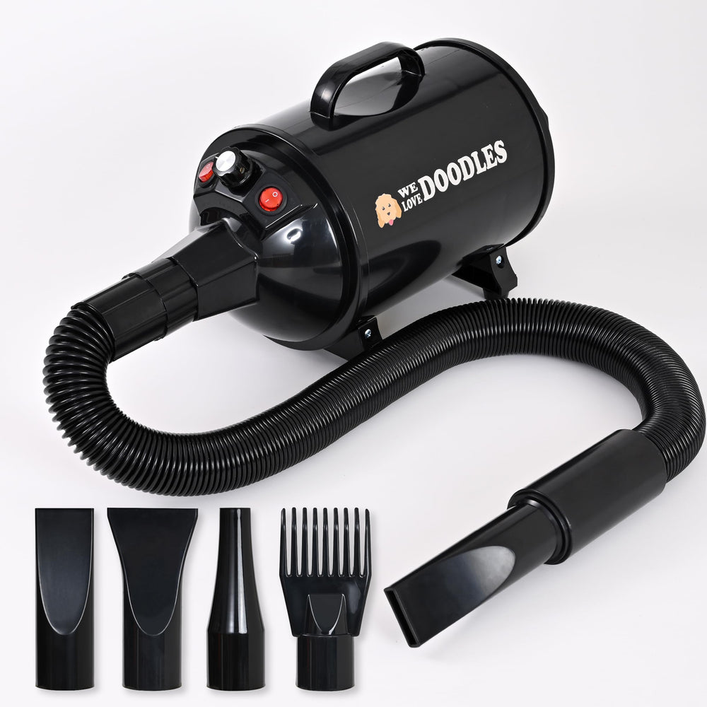 We Love Doodles dog dryer with high-velocity airflow for quick, thorough drying.