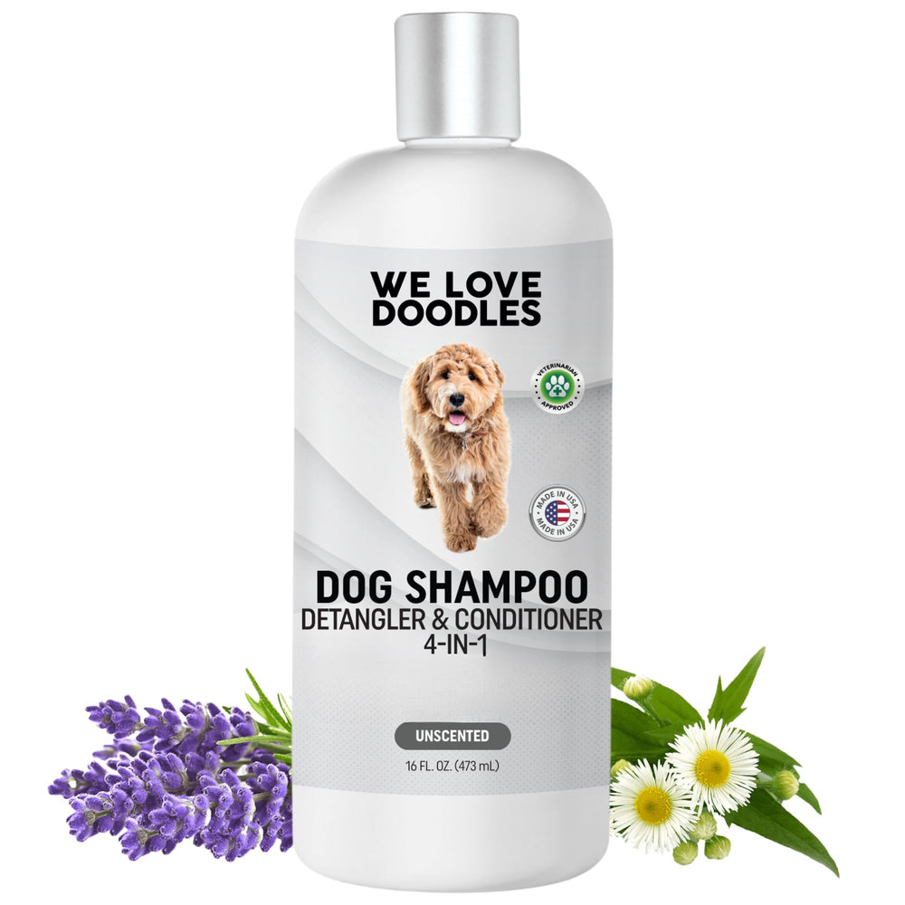We Love Doodles dog shampoo dander-freedom supports cleaner, fluffier coats between grooming.