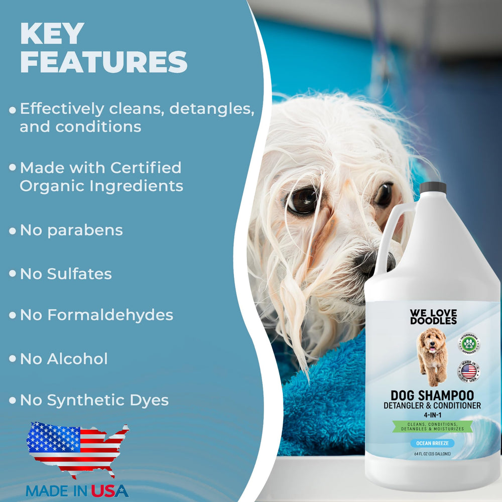 We Love Doodles shampoo lather action for easy bath time.