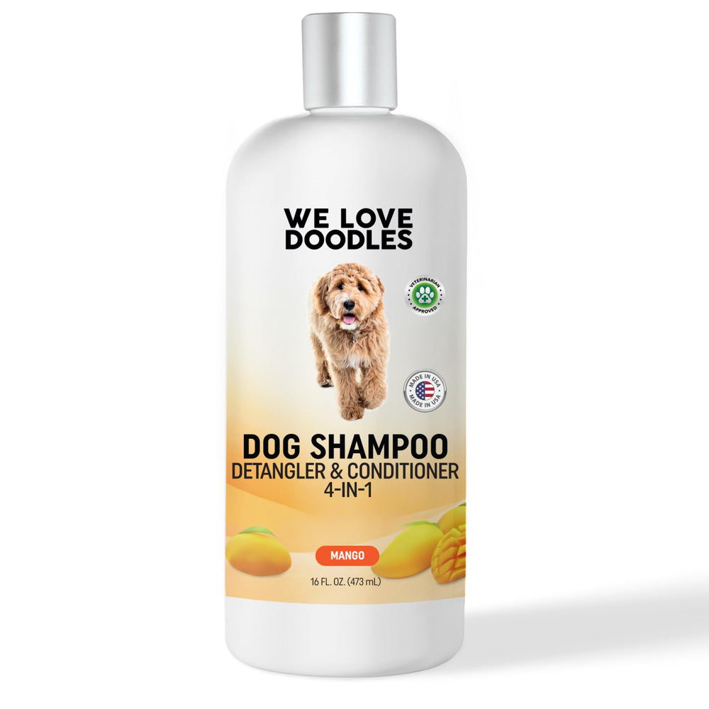 We Love Doodles Mango coat shine after wash on a happy pup.