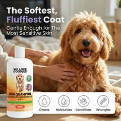 We Love Doodles mango shampoo pour, easy rinse and coat detangling