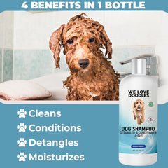 We Love Doodles Ocean Breeze after-bath coat, soft and manageable fur.