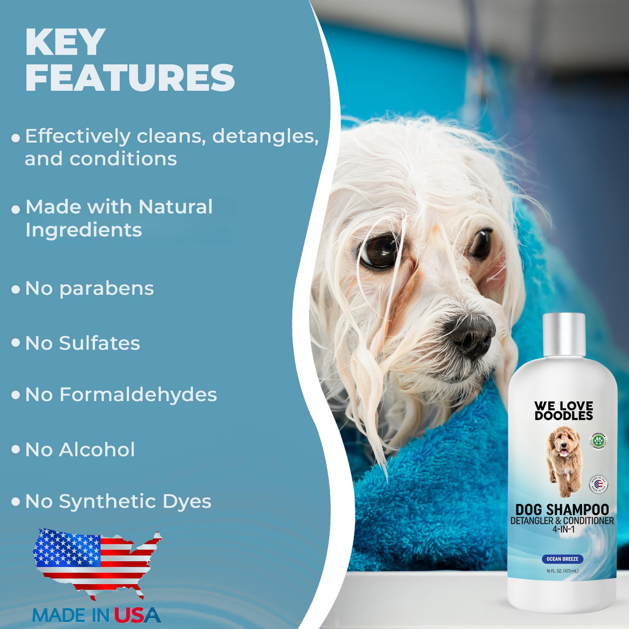We Love Doodles Ocean Breeze label close-up showing clean ingredients.
