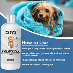 We Love Doodles dog shampoo sensitive-skin application supports gentle relief during baths.