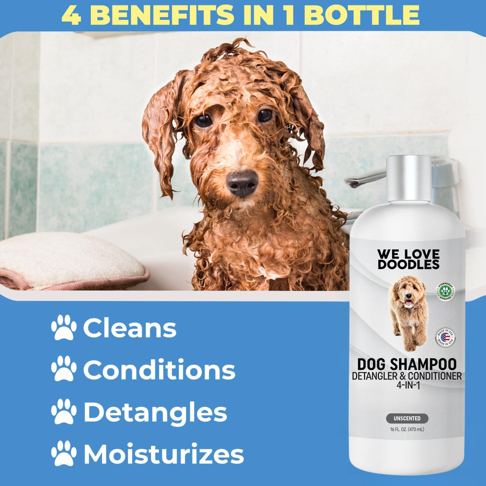 We Love Doodles dog shampoo usa-made label highlights American-made care.