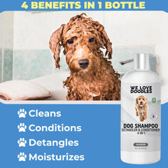 We Love Doodles dog shampoo usa-made label highlights American-made care.