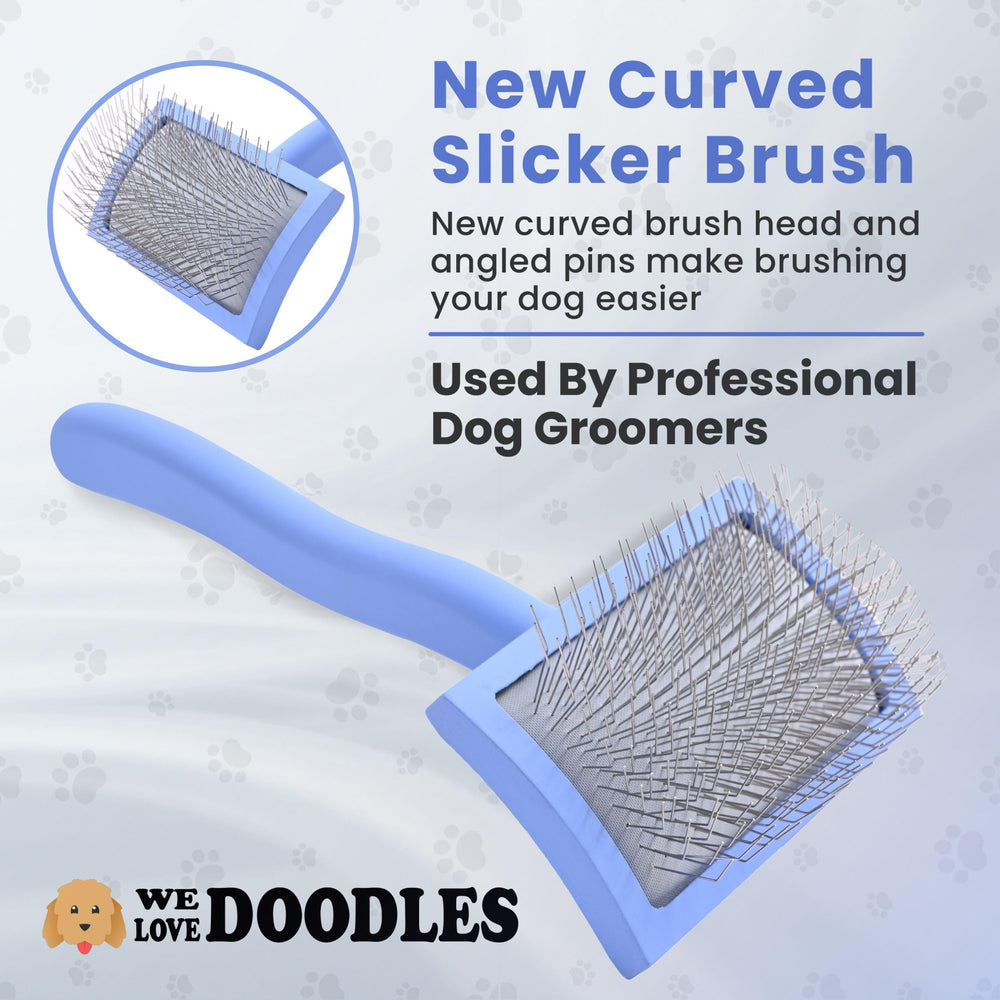 We Love Doodles dog grooming brush for Goldendoodles and doodle coats.