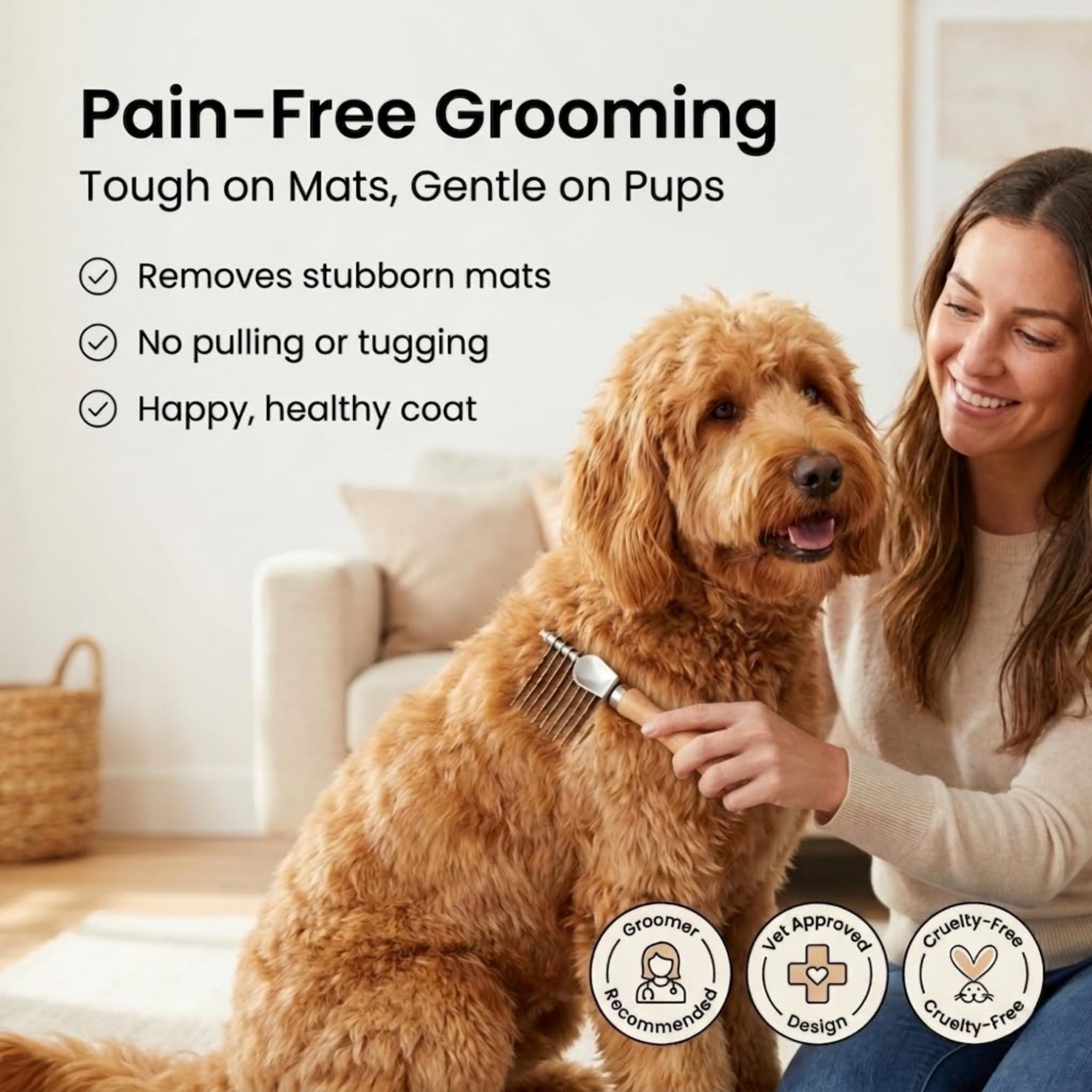We Love Doodles double-sided grooming brush for knots