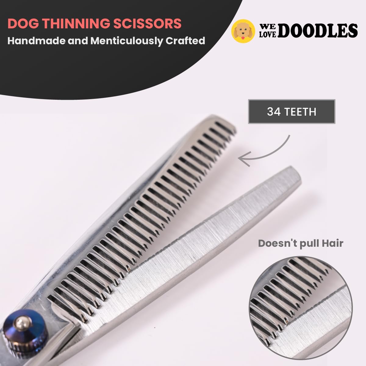 We Love Doodles ergonomic handle close-up shows comfortable grip.