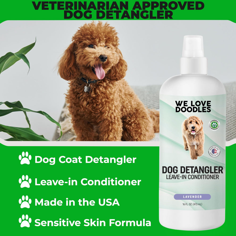 We Love Doodles ergonomic handle on the dog grooming brush.