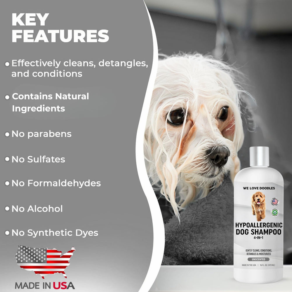 We Love Doodles hypoallergenic shampoo lather for delicate coats