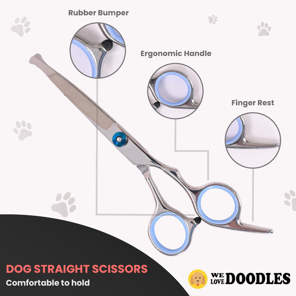 We Love Doodles kit box and scissors show professional grooming setup.