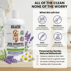 We Love Doodles Lavender conditioner and detangler bottle for easy knots