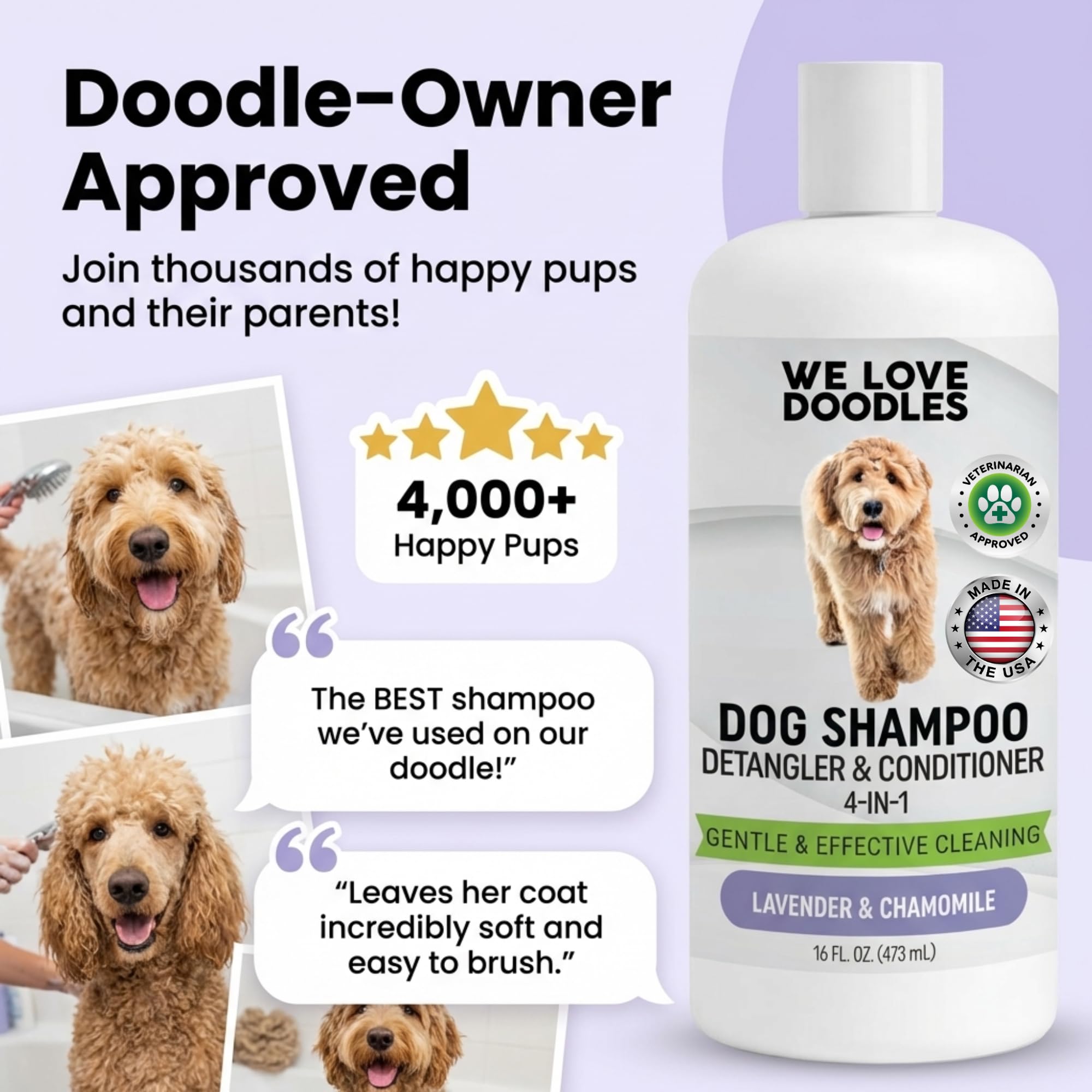 In-grooming moment using We Love Doodles Lavender shampoo