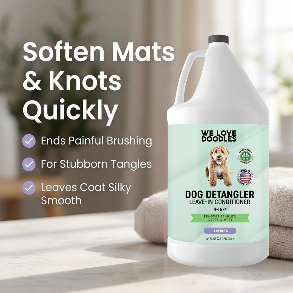 We Love Doodles lavender detangler spray application eases brushing after baths