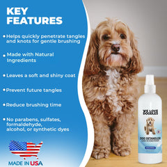 We Love Doodles leave-in conditioner application on a dog's coat for a smooth finish